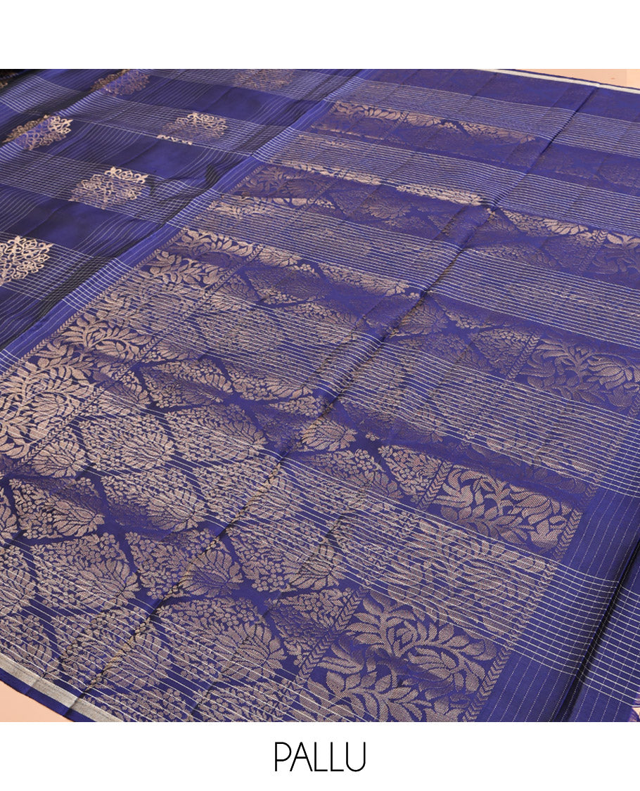 Borderless Blue Mayuri Lite Silk Mix Saree, Meticulously Crafted with Zari Buttas and Checks, Pallu of Intricate Designs, and a Matching Blouse