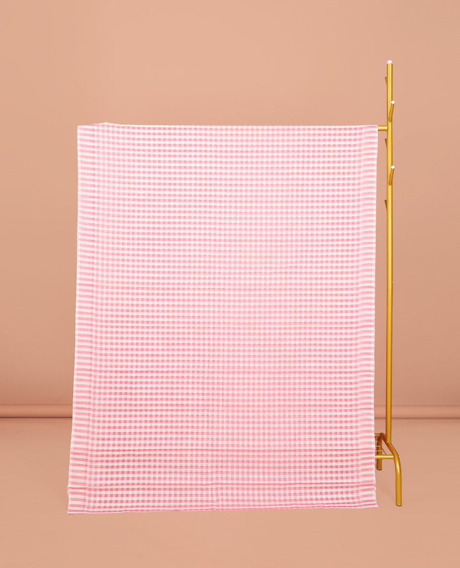 Borderless Pink Checked Chirala Cotton Saree, a Self-Pallu, and a Matching Blouse