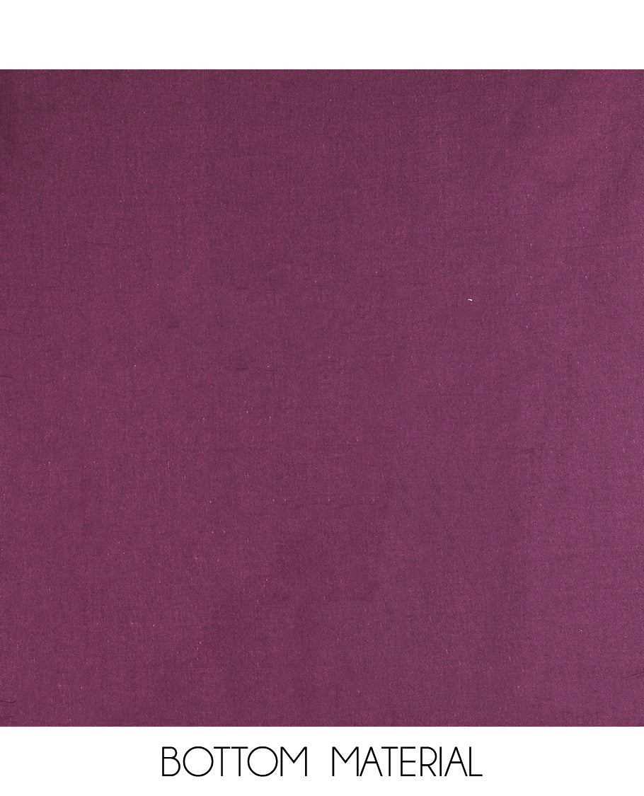 Black-Dark Purple Pure Cotton Saree Material Chudidar Ikat Buttas Top, a Contrast Bottom, and Ikat Buttas Dupatta