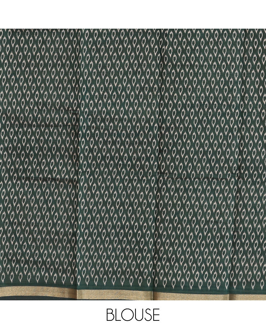 Brown Mul Mul Cotton Saree, Detailed with Ikat Buttas, Contrast Kalamkari Floral-Peacock Border, Kalamkari Printed Pallu, and a Contrast Blouse