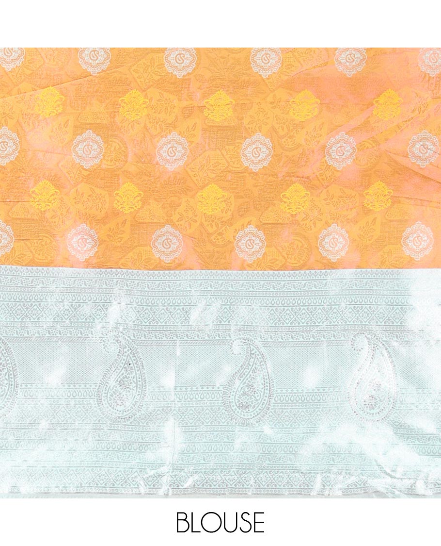 Orange floral zari design tissue half saree with contrast zari design border, zari design blouse & floral zari design dhavani