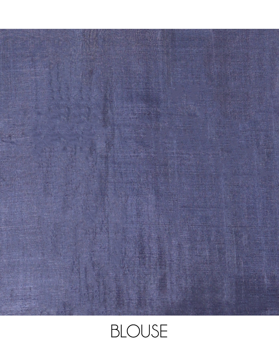 Blue Tussar Silk Saree, Majestically Detailed with Zari Stripes and Temple Design, Grand Jaal Pallu, and a Matching Blouse