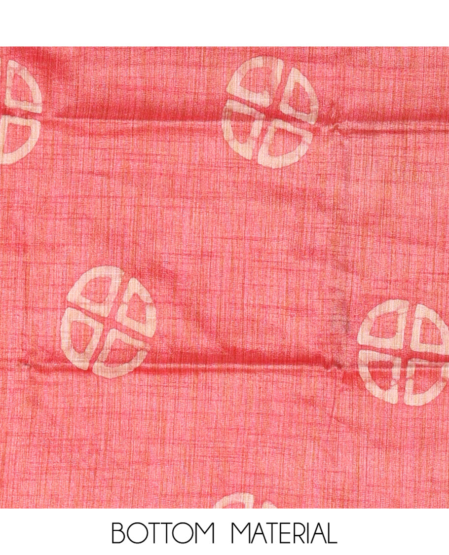 Tomato Pink Semi-Silk Khadi Jute Material Chudidar Set