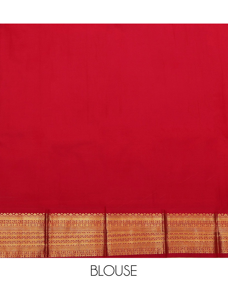 Cream Budget Silk Saree, Bedecked with Zari Stripes, Complemented by a Contrast Traditional Zari Border, Intricate Pallu, and Contrast Blouse
