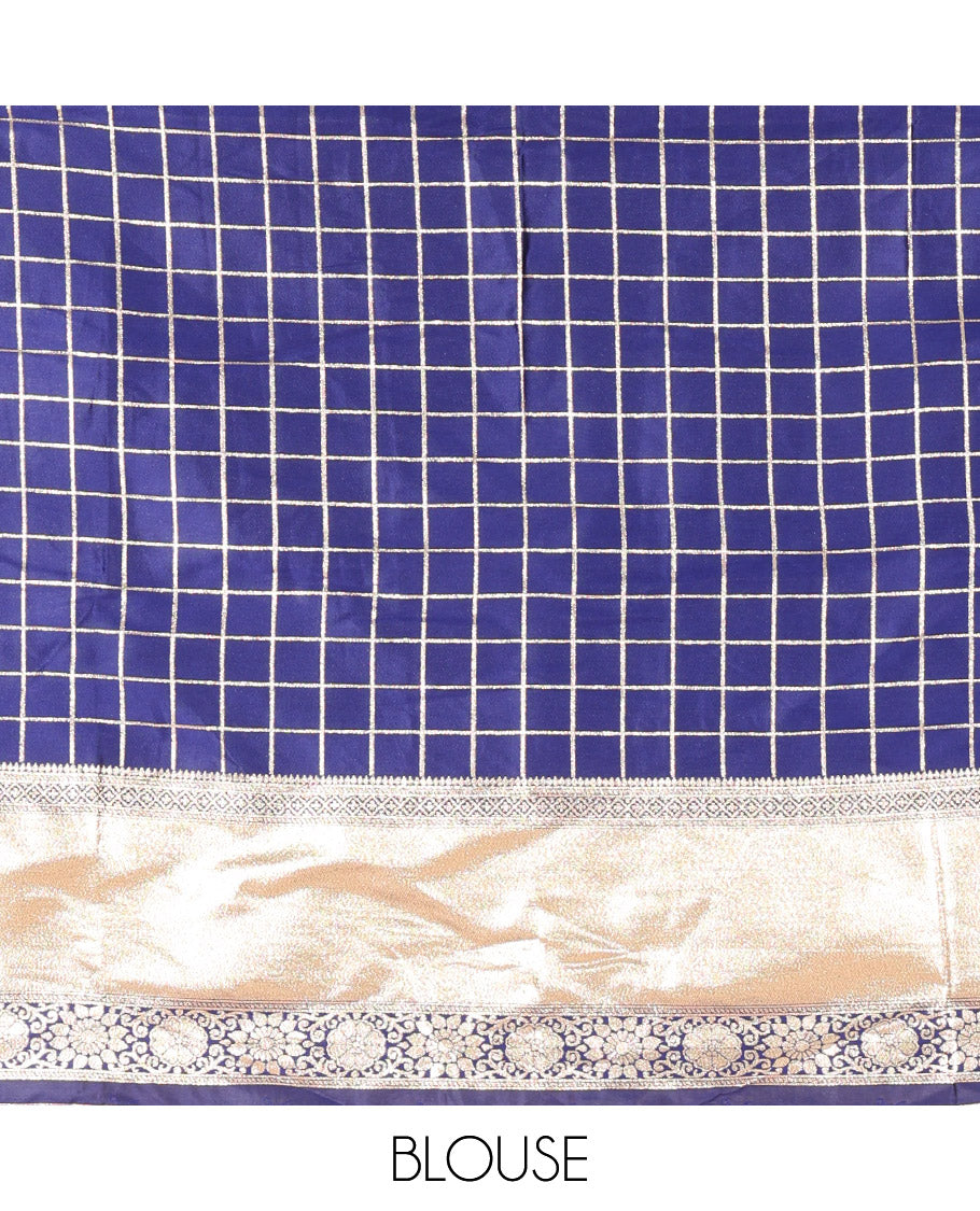 Navy Blue Semi-Silk Half-Saree