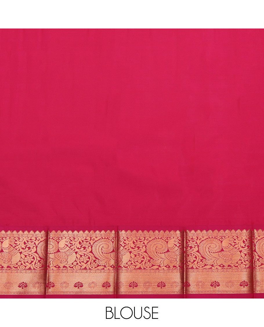 Peach Budget Silk Saree, Finely Crafted with Jacquard, Complemented by Contrast Traditional Zari Border, Grand Pallu, and a Contrast Blouse