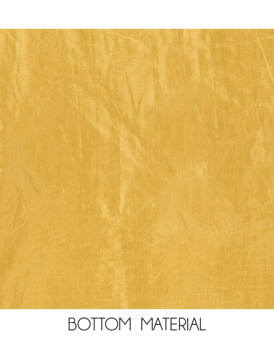 Mustard Yellow Mul Chanderi Material Churidar Features Jamdani-Style Meena Buttas Top, a Plain Bottom, and a Jamdani-Style Dupatta