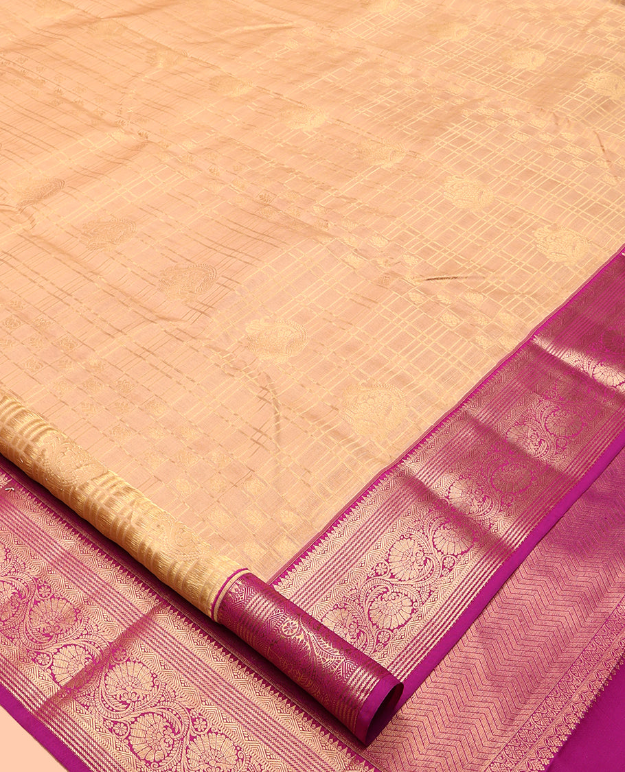 Sandal Vasundhara Lite Silk Mix Saree, Subtly Sparkled with Zari Designs, a Contrast Border of Rekku, and Kodi Visiry Designs, Vanki Pallu, and a Contrast Blouse