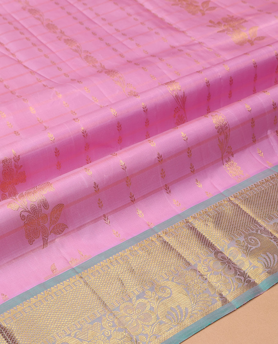 Pink Pure Silk Navarathna Pavadai Material Set