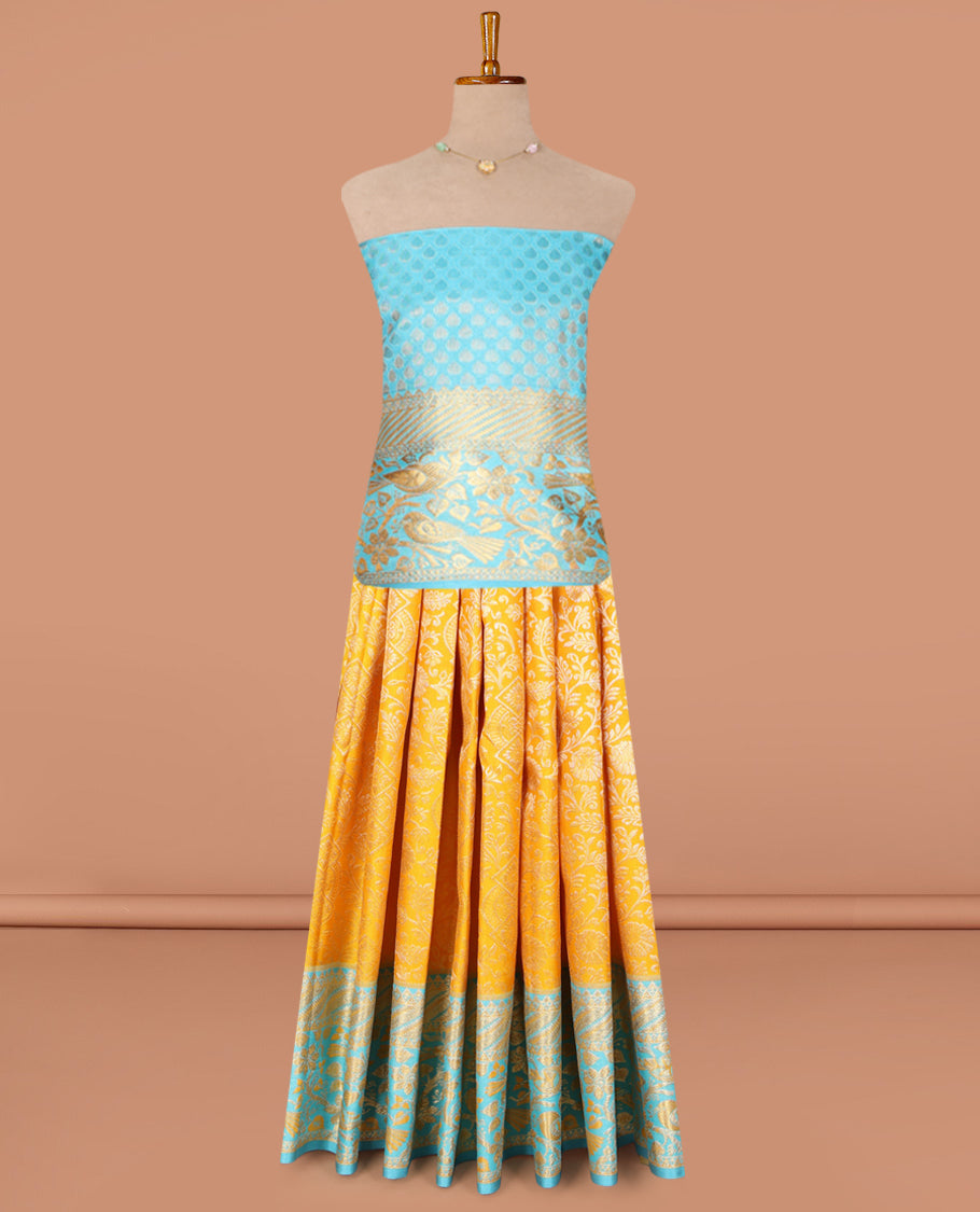 Yellow Pure Silk Navarathna Pavadai Material Set