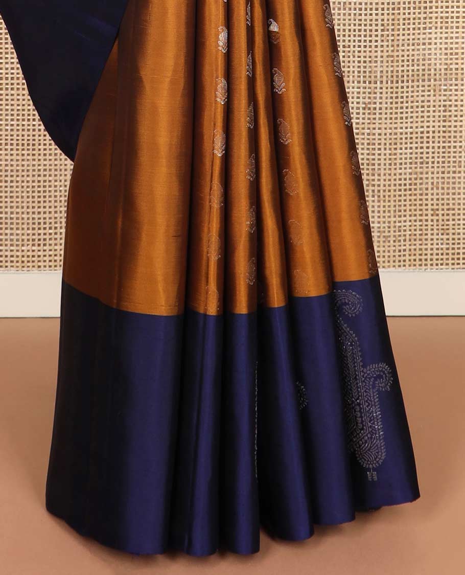 Orange manga zari buttas silk mix saree, contrast unique manga butta border & pallu of jaal designs