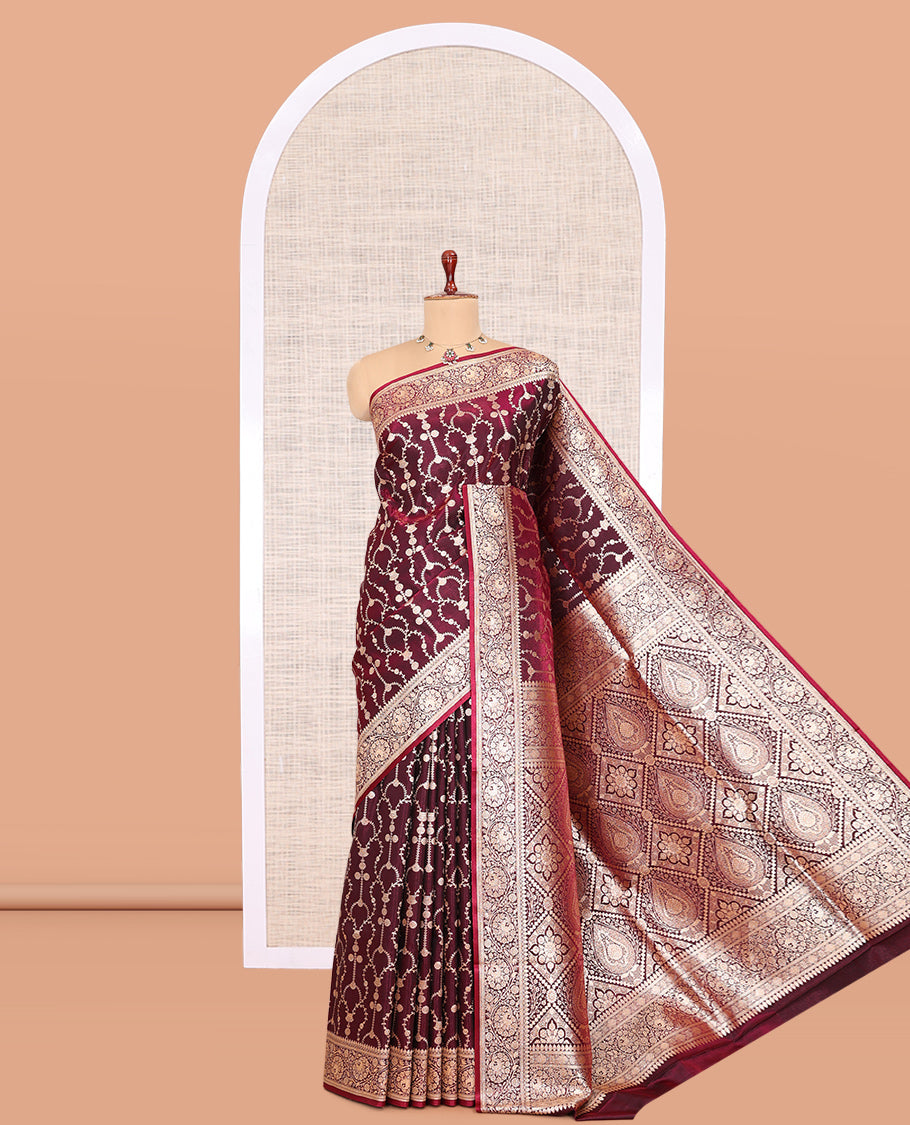 Wine Banaras Nylon Saree