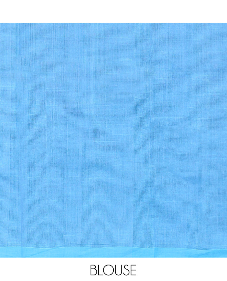 Borderless Blue-Shades Mangalgiri Cotton Saree, Uniquely Designed with Ikat Texture, Complemented by Contrast Pallu, and Paired with a Contrast Blouse