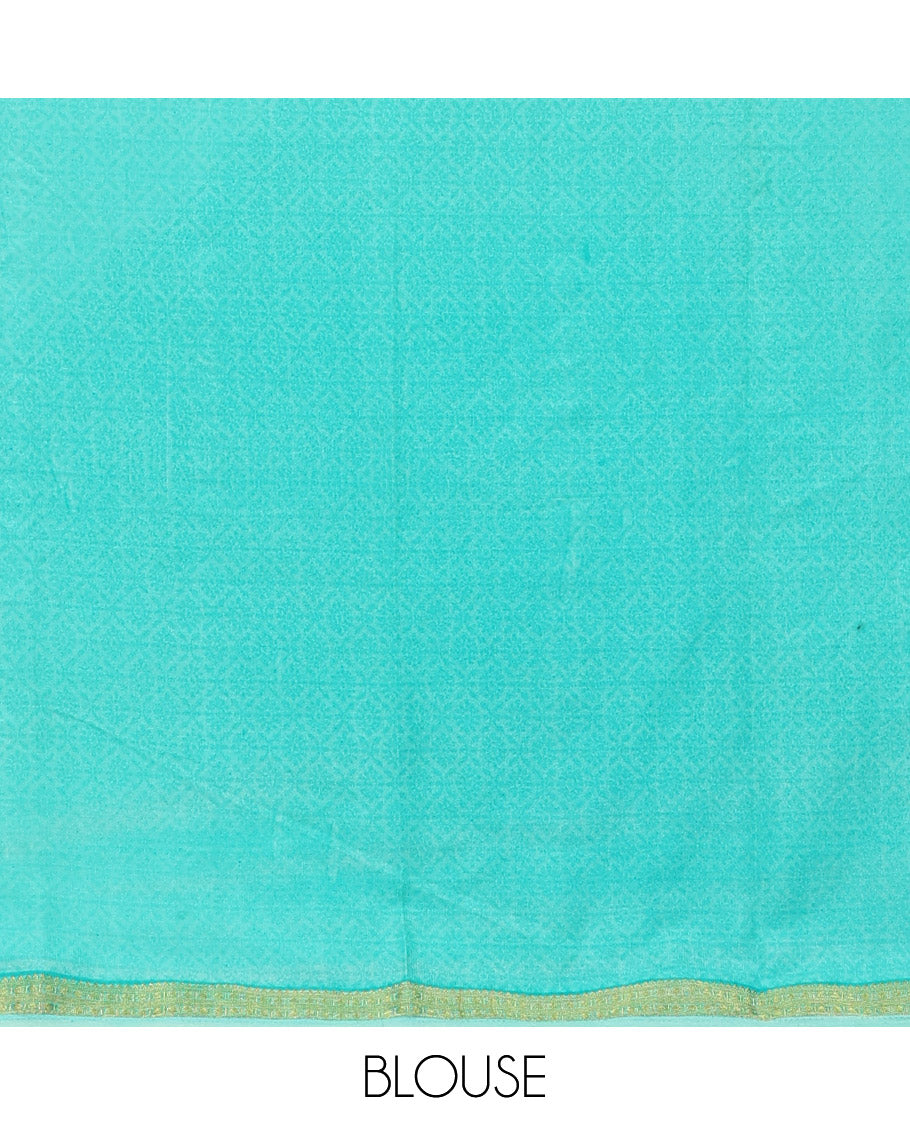 Off-White Base Printed Silk Saree, Finely Crafted with Floral Vine Print, a Contrast Floral Printed Zari Border, Floral Printed Pallu, and a Contrast Blouse