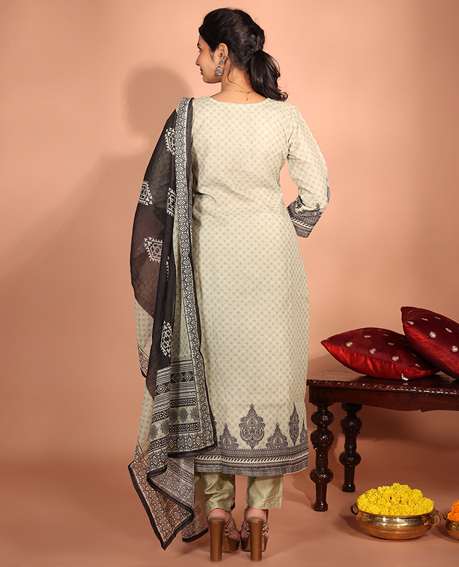 Off-White Chanderi Silk Readymade Suit