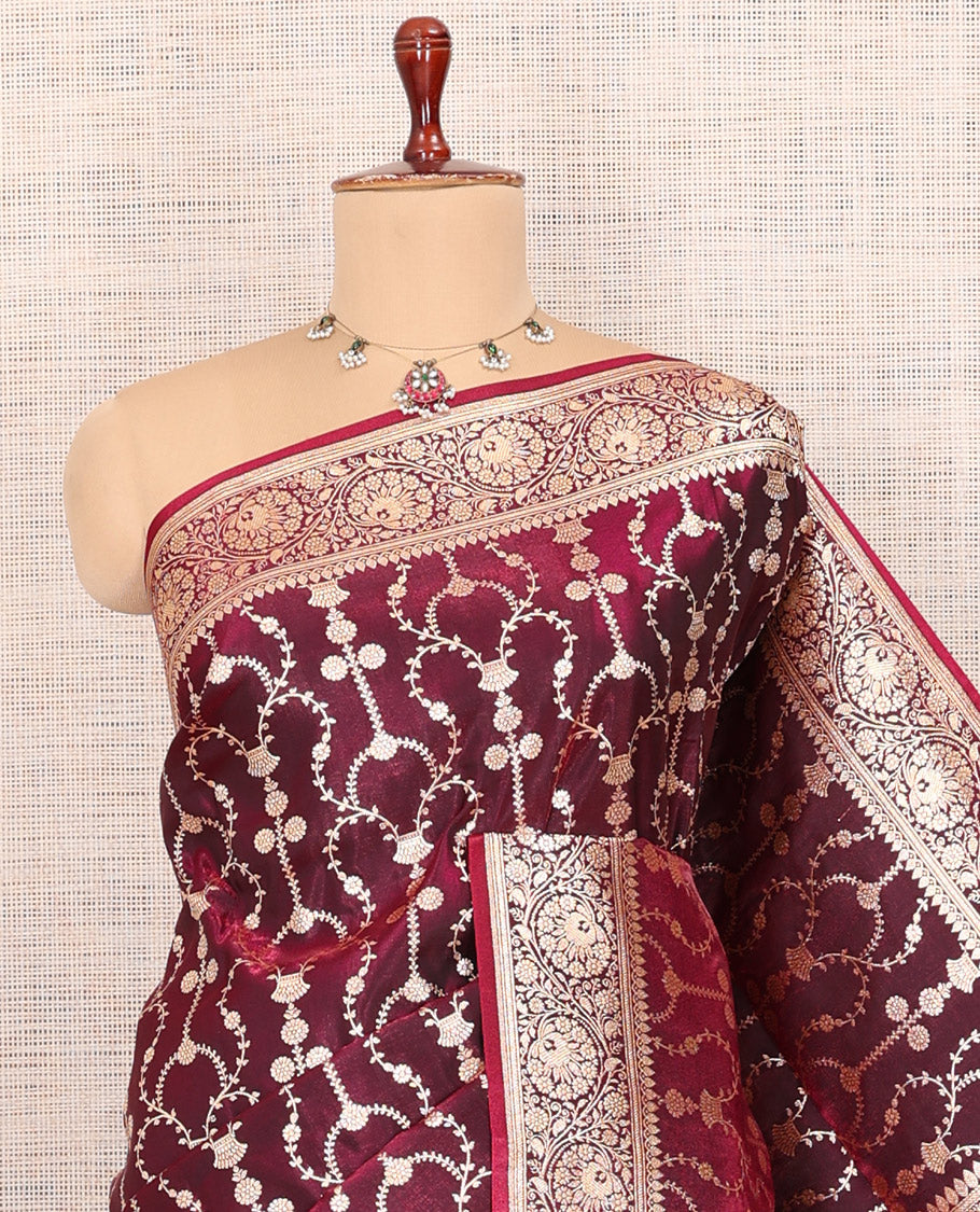Wine Banaras Nylon Saree