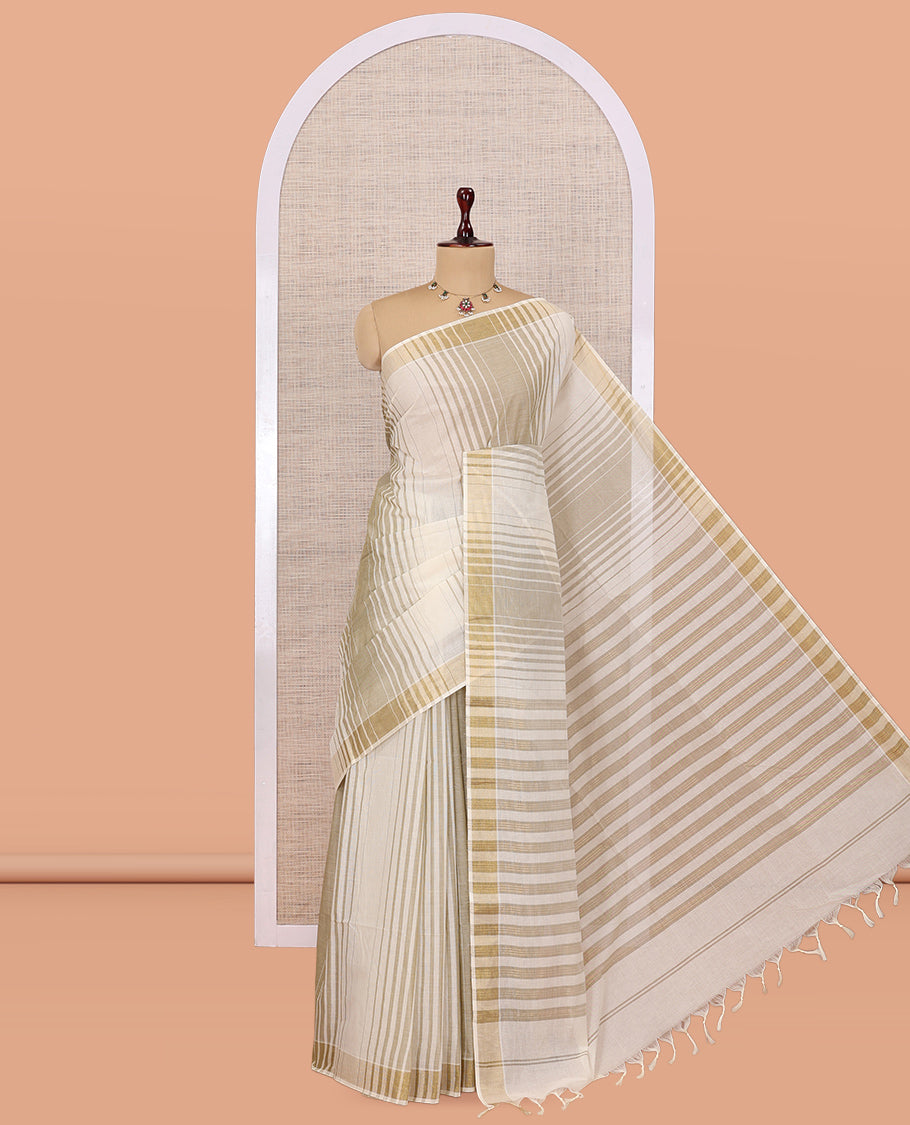 Cream-Beige Jute Cotton Saree
