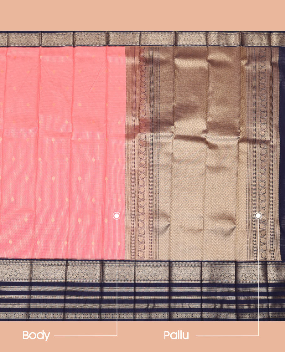 Pink Budget Silk Saree, Bedecked with Zari Buttas and Checks On Its Body, Complemented by Contrast Traditional Zari Designs Woven Border, Grand Pallu and Paired with a Contrast Blouse