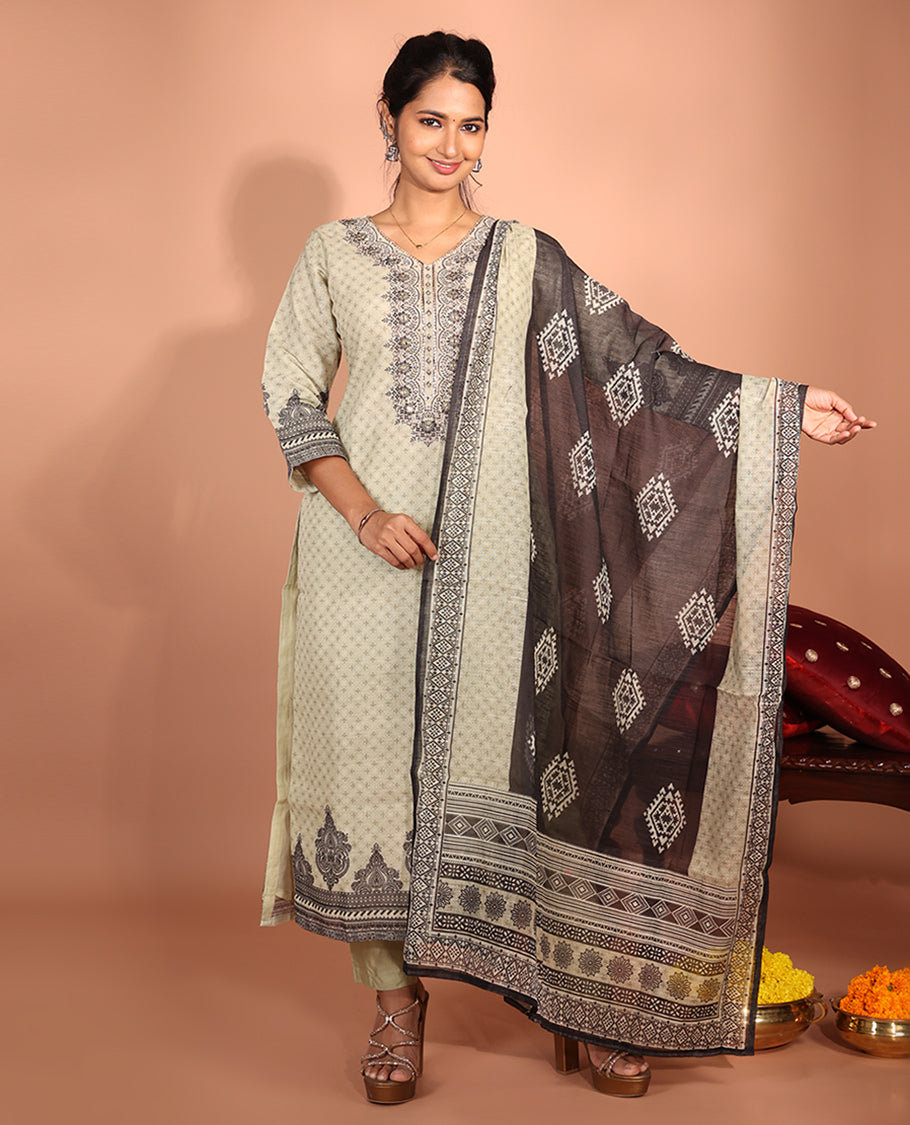 Off-White Chanderi Silk Readymade Suit