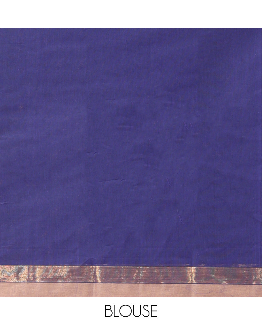 Ink Blue Kanchi Cotton Saree, Woven with Thread Buttas, a Contrast Border, Pallu of Intricate Design, and a Matching Blouse