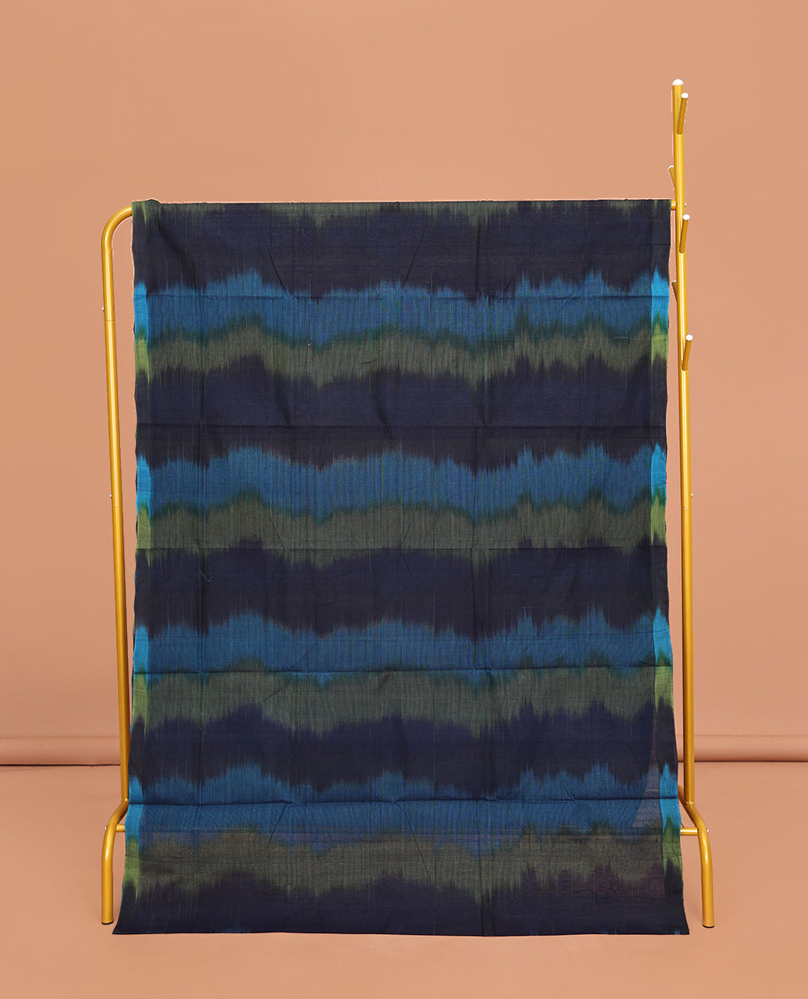 Borderless Blue-Shades Mangalgiri Cotton Saree, Uniquely Designed with Ikat Texture, Complemented by Contrast Pallu, and Paired with a Contrast Blouse