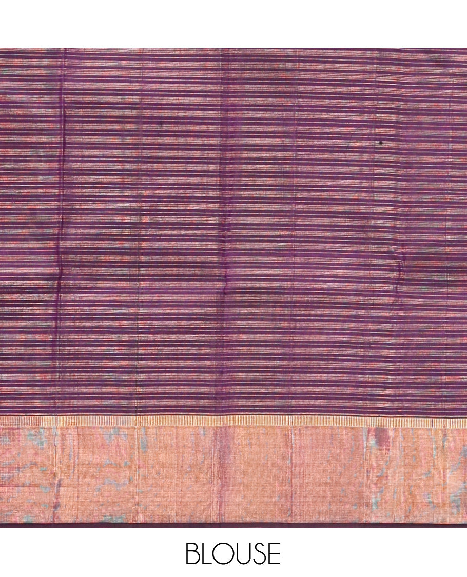 Purple Checked Kanchipuram Silk Saree, Highlighted by a Zari Border, Grand Jaal Pallu, and Matching Blouse