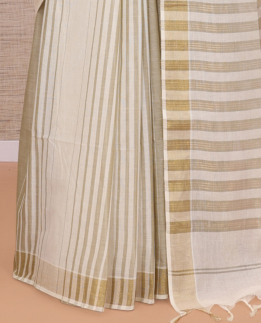 Cream-Beige Jute Cotton Saree