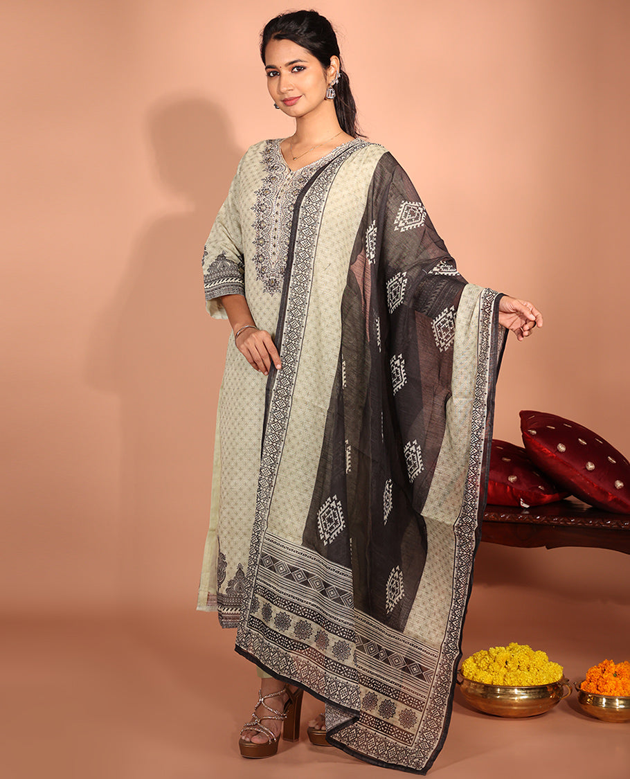 Off-White Chanderi Silk Readymade Suit