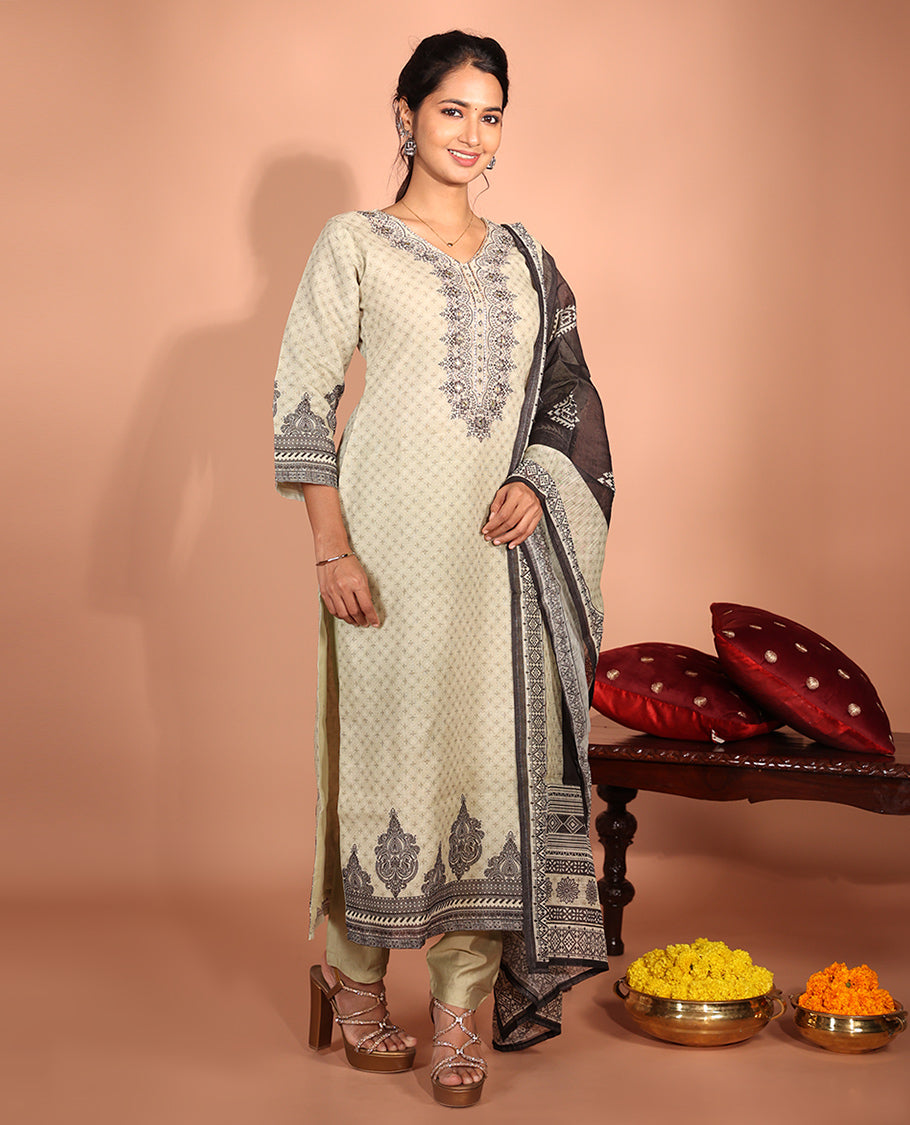 Off-White Chanderi Silk Readymade Suit
