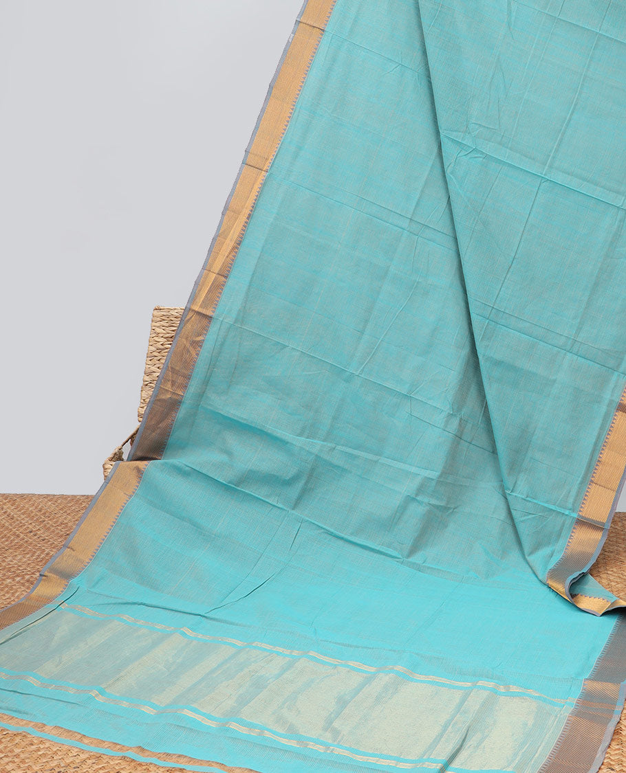 Sea blue striped mangalagiri cotton saree contrast temple border & striped pallu