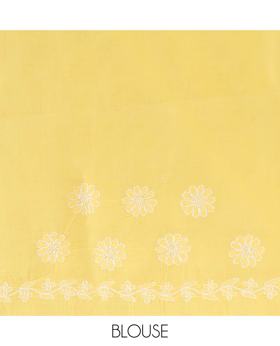 Yellow all over flower embroidery lucknowi chikankari cotton with floral vine border