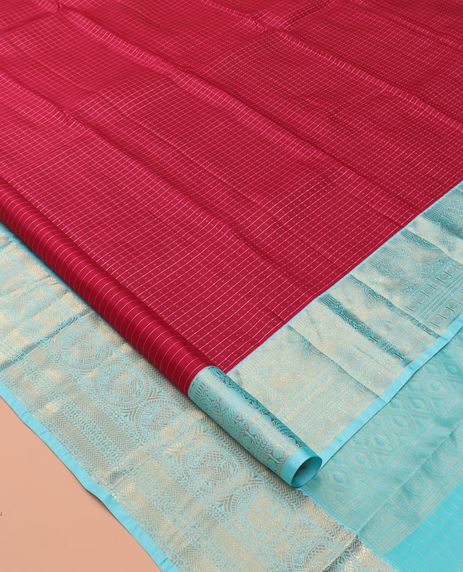 Red Striped Vasundhara Lite Silk Mix Saree, a Contrast Mayil Border, Grand Pallu, Contrast Blouse