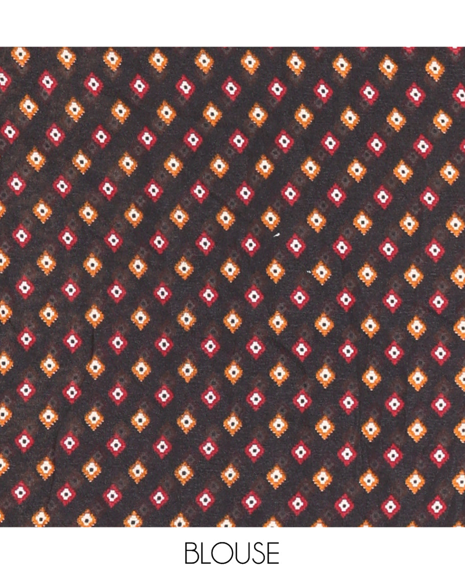 Maroon Manipuri Tussar Saree Features Mirror Work, Contrast Patola Elephant Printed Border, Patola Pallu, Matching Blouse