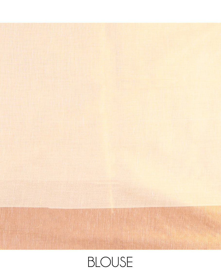 Gold India-Themed Printed Kerala Tissue Saree, a Bavanji Border, a Contrast Satin Pallu, and a Matching Blouse