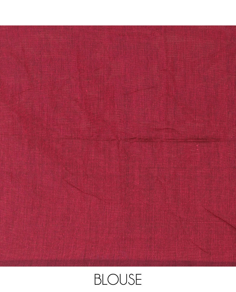 Borderless rani pink striped jute cotton saree with lining pallu & plain blouse