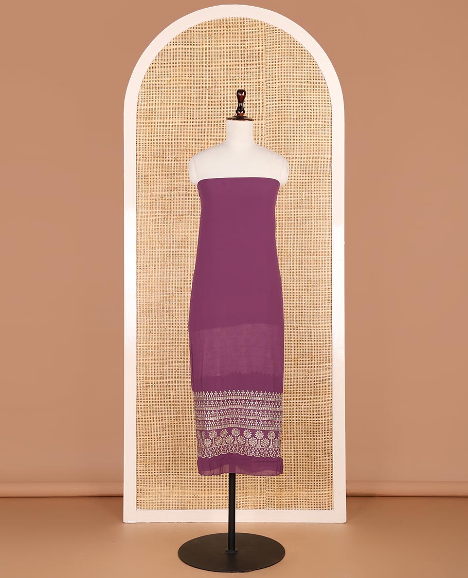 Dark lavender zari embroidery georgette chudidhar material top with american crepe pant & zari embroidery dupatta