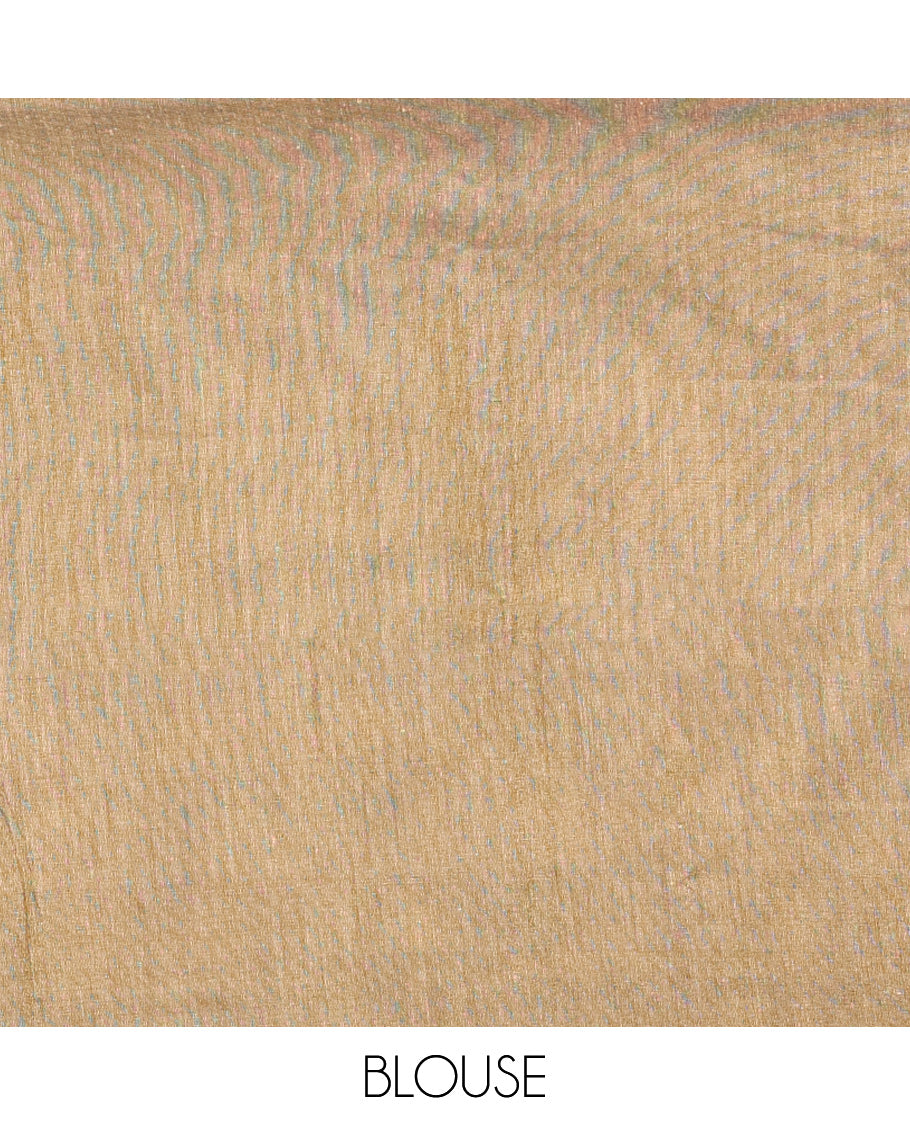 Borderless Navy Blue-Chikku Plain Khadi Cotton Saree