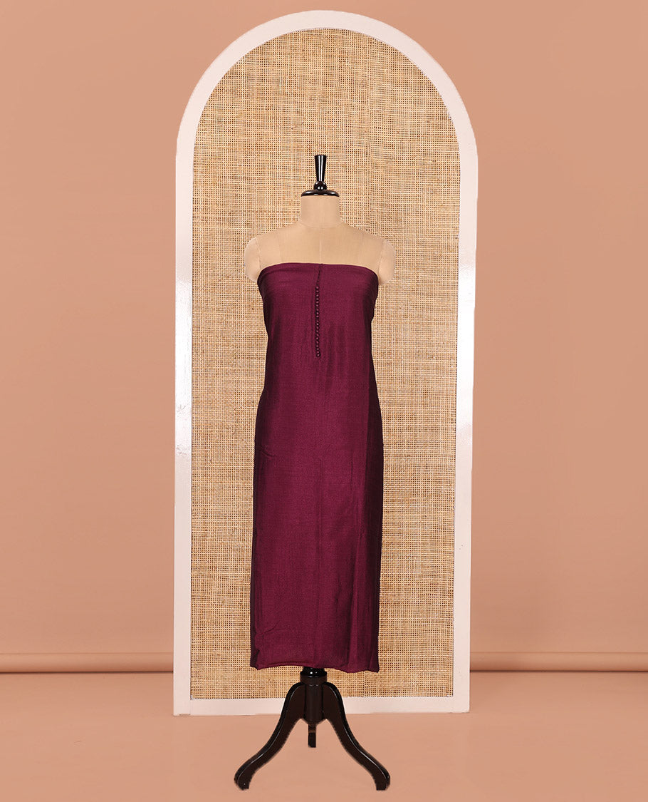 Wine Material Churidar Set, Subtly Designed with Plain Vichitra Silk Top, Comes with a Plain Santoon Bottom, and Is Paired with a Crushed Chiffon Dupatta of Floral Print and Mirror Work