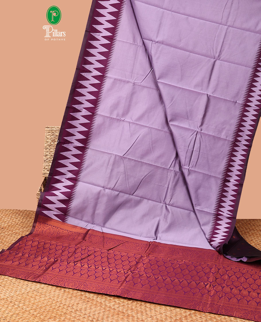 Lavender elite silk saree with thread work , small temple border