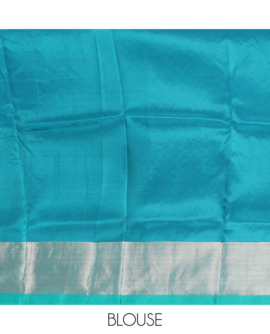 Light green floral buttas uppada saree with contrast zari border & striped, leaf design pallu