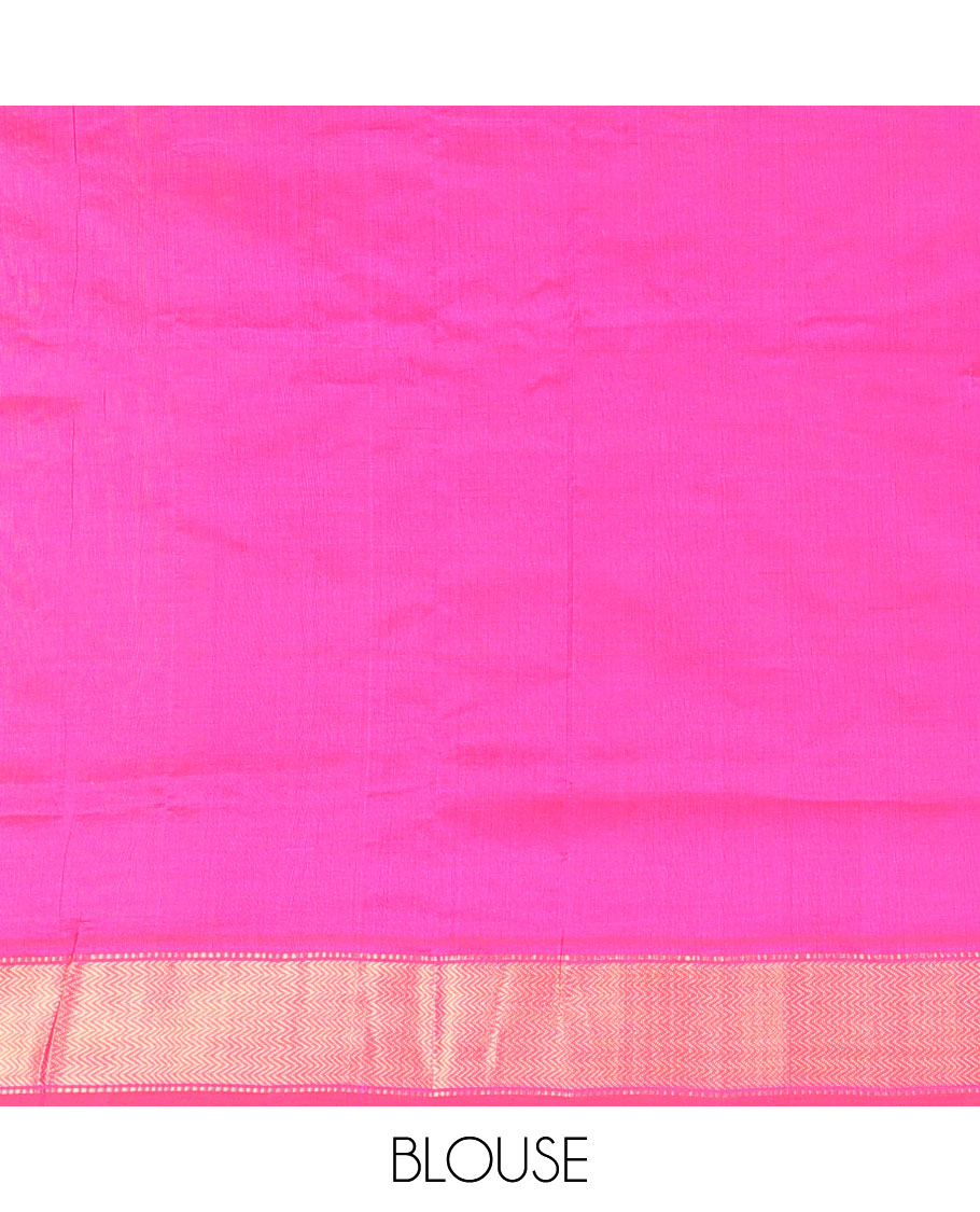 Multi-Color Checked Kuppadam Cotton Saree, Subtly Woven Chevron Zari Border, Complemented by Contrast Pallu of Zari Designs, and Paired with a Contrast Blouse