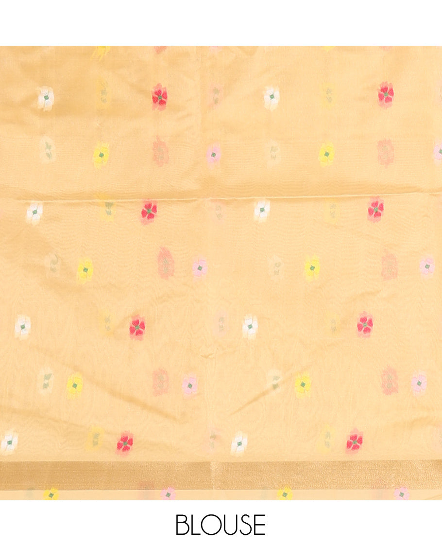 Gold Buttas Fancy Organza Silk Saree, a Zari Border, Paithani Floral-Bird Pallu, a Matching Blouse