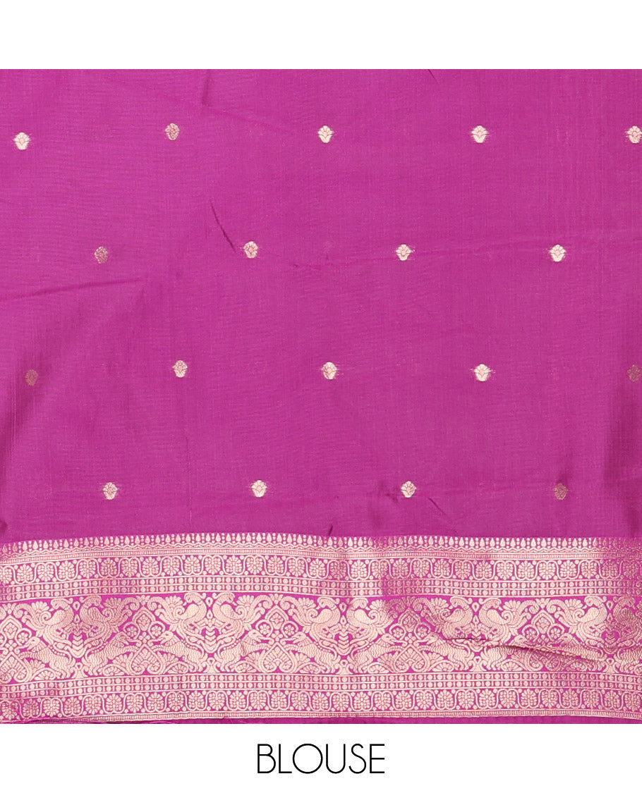 Rama Blue Litchi Saree Features Buttas and Checks, Contrast Traditional Peacock Border, Intricate Pallu, and a Contrast Blouse