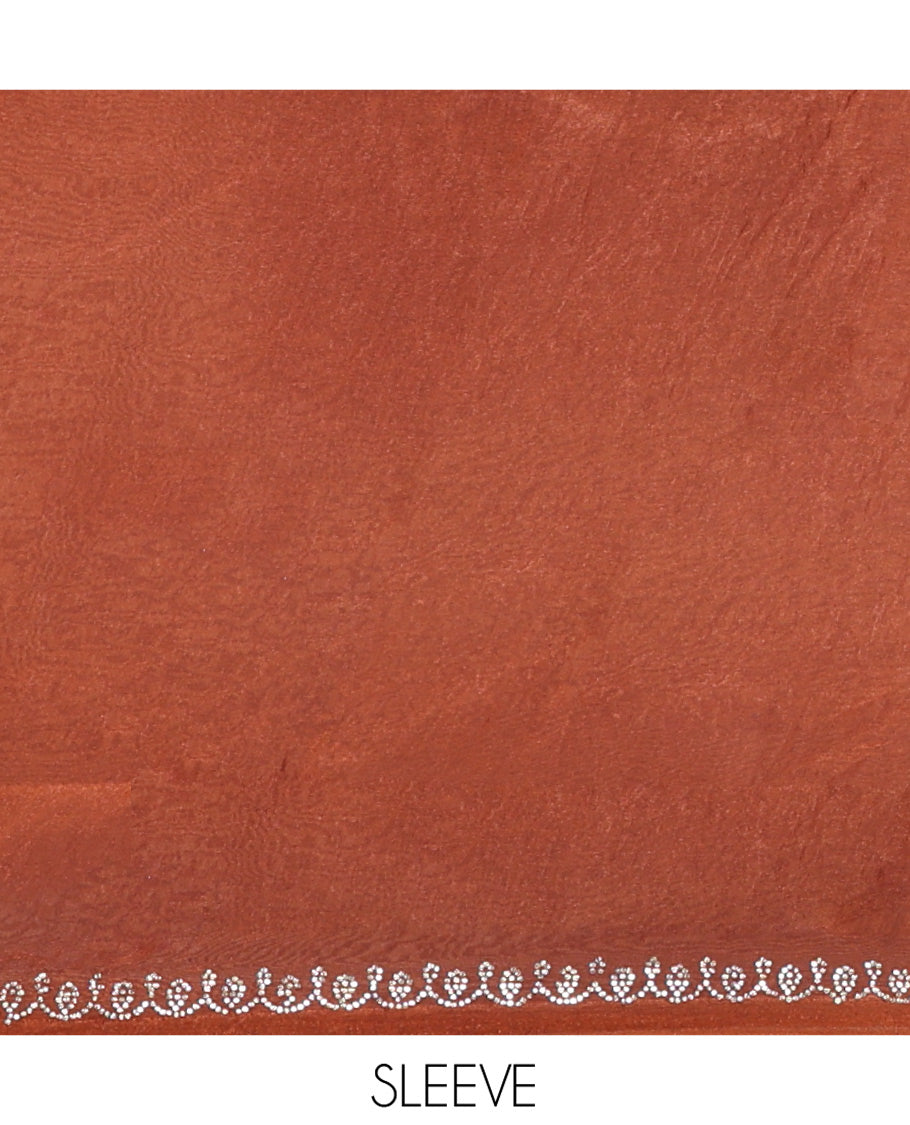 Maroon Fendy Chiffon Saree, Highlighted by Swarovski Stone Work All Over the Body, Gleaming Swarovski Stone Work Border, a Self-Pallu, and Paired with a Fancy Designer Blouse