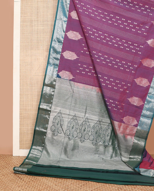 Purple striped,floral design gift saree with contrast zari design border & floral jaal design pallu