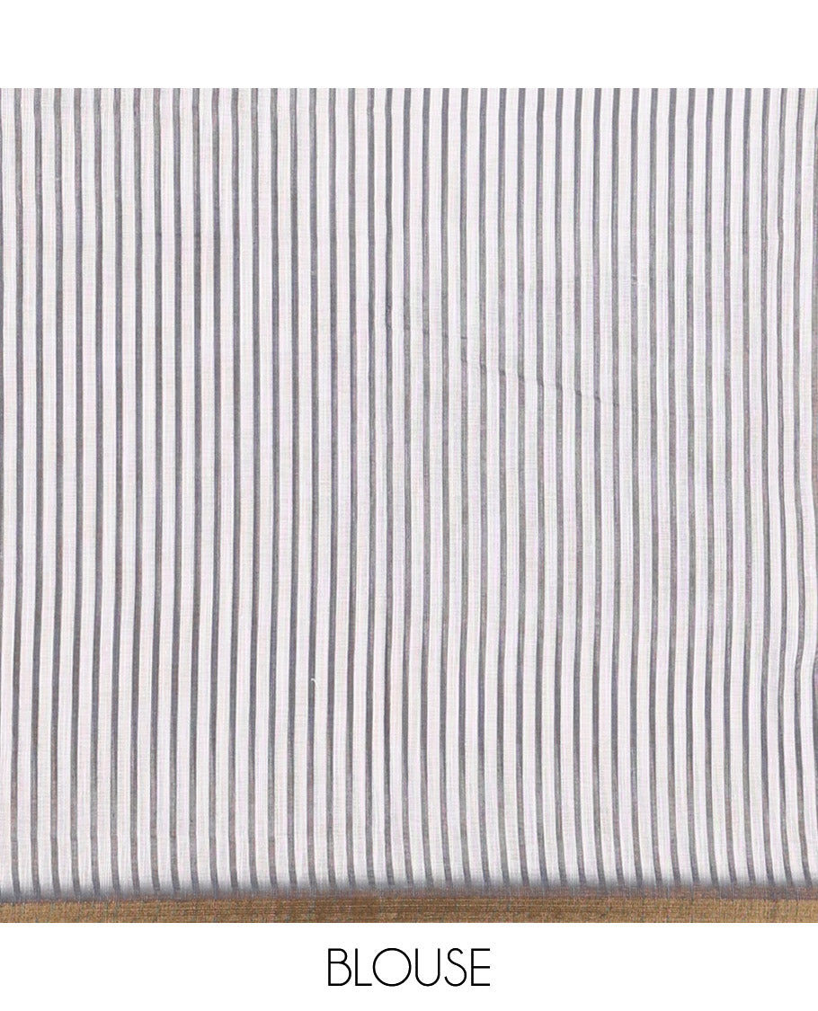 Pink Linen Cotton Saree, Adorned with Half-And-Half-Style Polka Dots, a Subtle Piping Border, Contrast Vertically Striped Pallu, and a Contrast Blouse