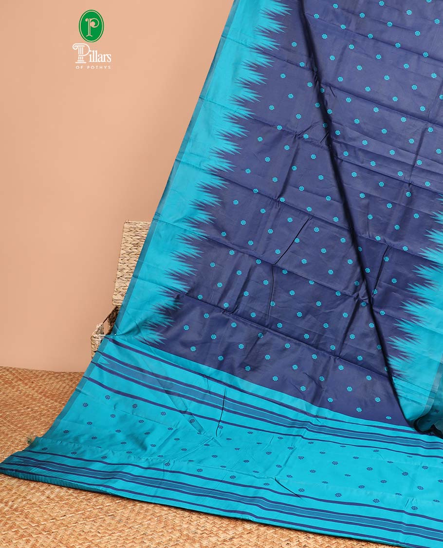 Navy blue with ananda blue thread work butta elite silk saree with floral design border & thread work, floral design blouse