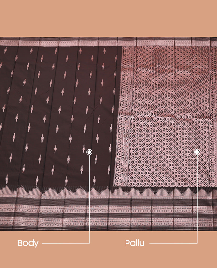 Brown Budget Silk Saree, Richly Detailed with Zari Buttas, Highlighted by a Traditional Design Border, Grand Pallu, and a Matching Blouse