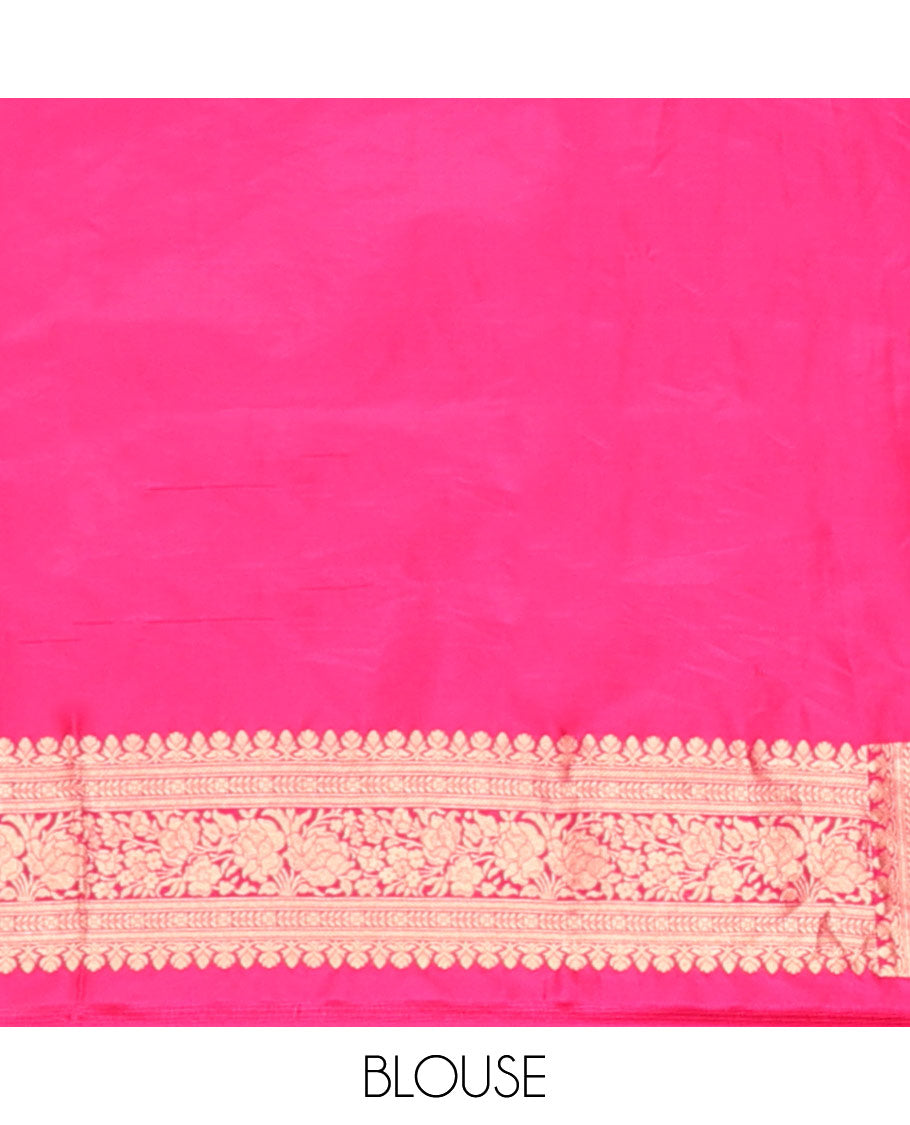 Pink ogee pattern jacquard with self intricate zari border & floral zari design pallu