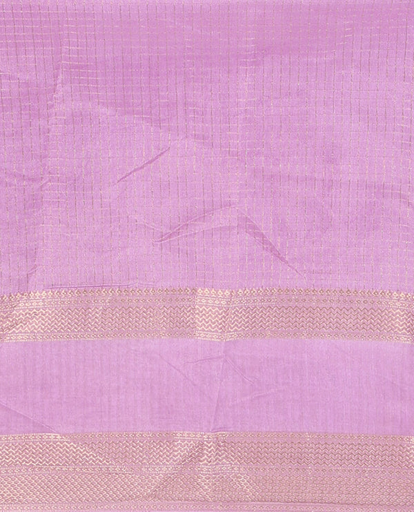 Violet Checked saree with contrast zari border and contrast striped pallu along with contrast blouse
